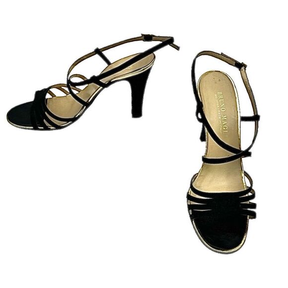 Bruno Magli Women’s Black Satin Open Toe Ankle Strap Heels Size 8M Italy - Picture 7 of 11